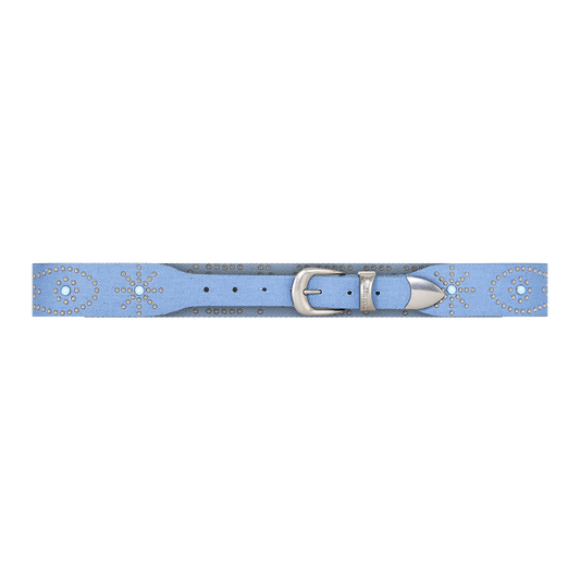 ICE BLUE DENIM STUDDED BELT