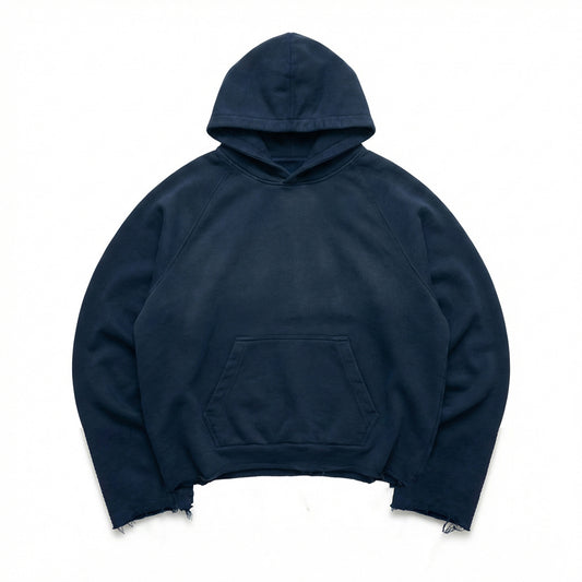 VINTAGE NAVY CUTTED HOODIE