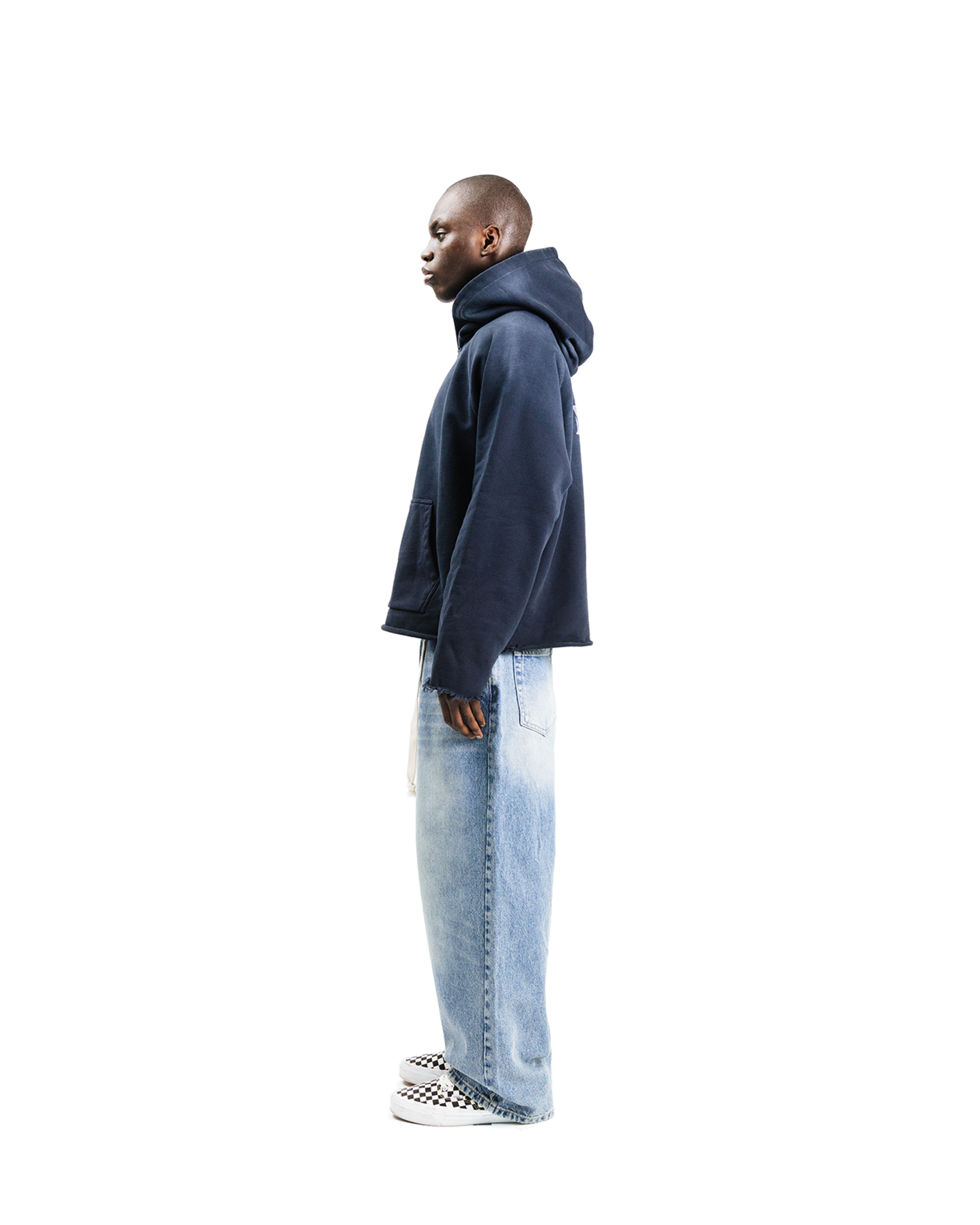 VINTAGE NAVY CUTTED HOODIE
