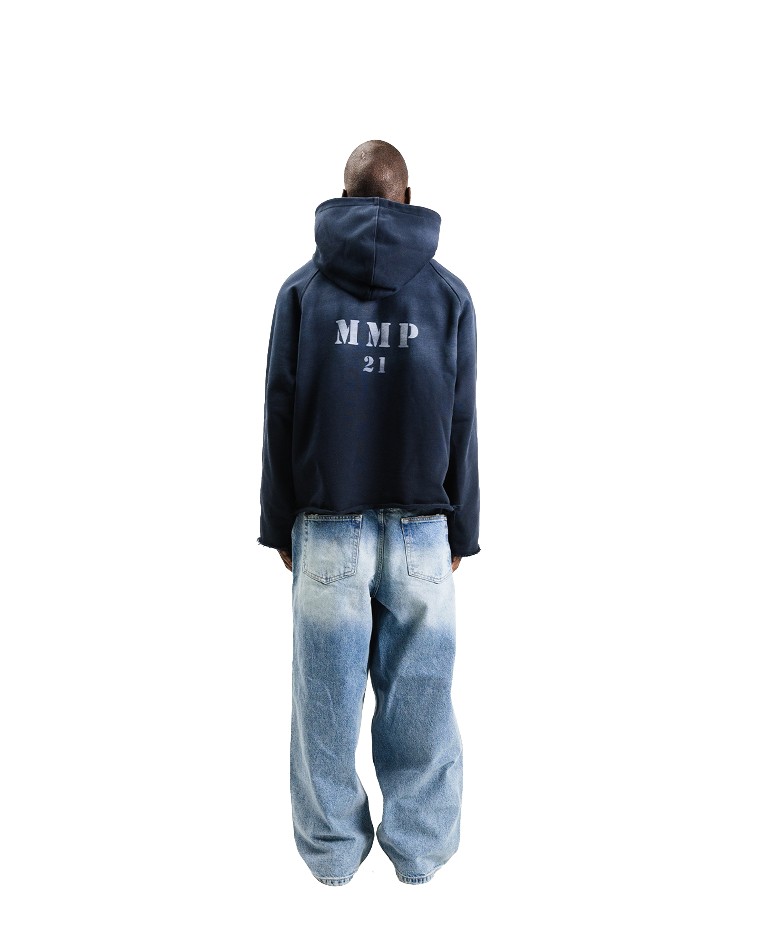 VINTAGE NAVY CUTTED HOODIE