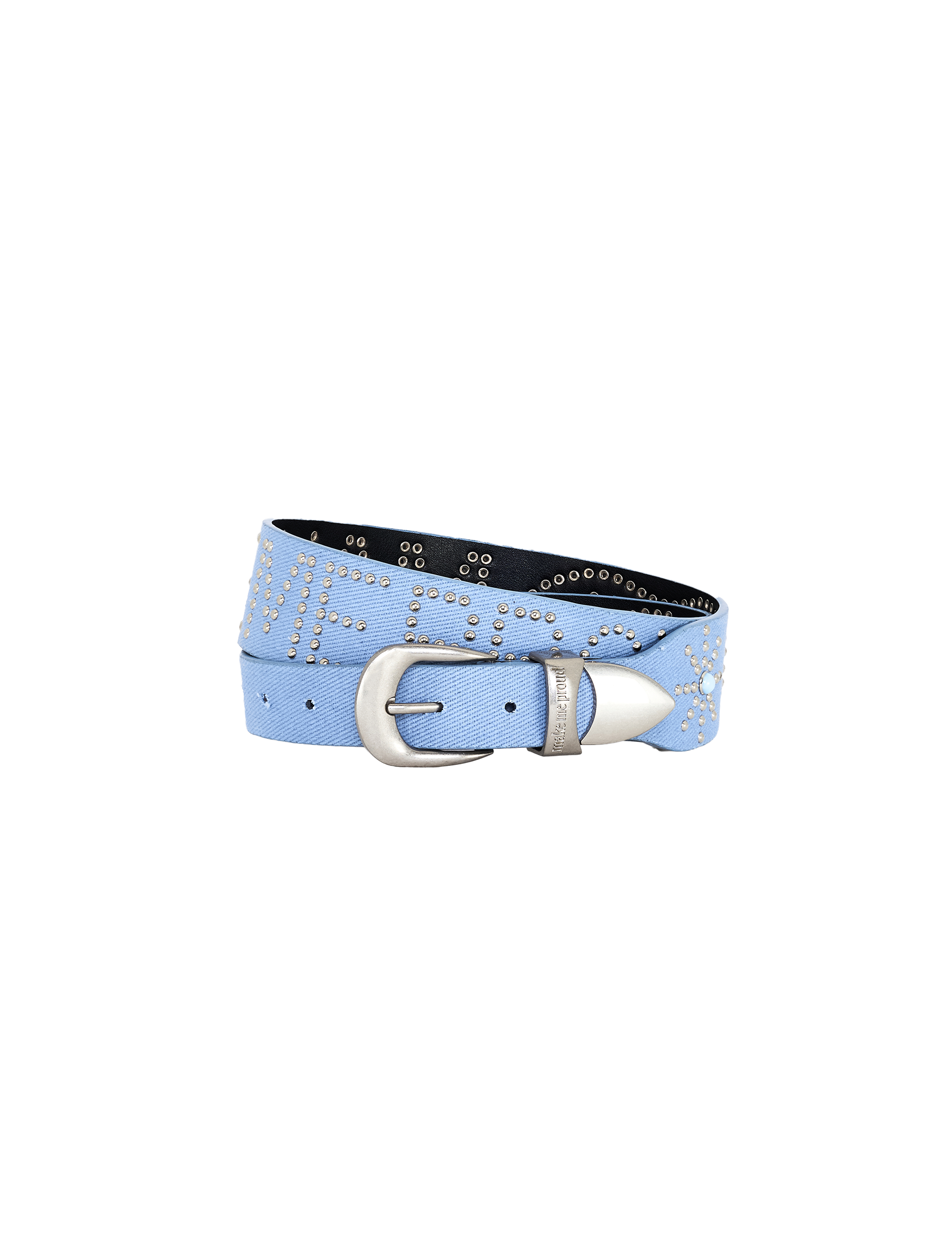 ICE BLUE DENIM STUDDED BELT